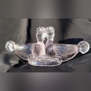 Antique Schmid Verreries DOUBLE ROOSTER Crystal glass salt cellar France cottage